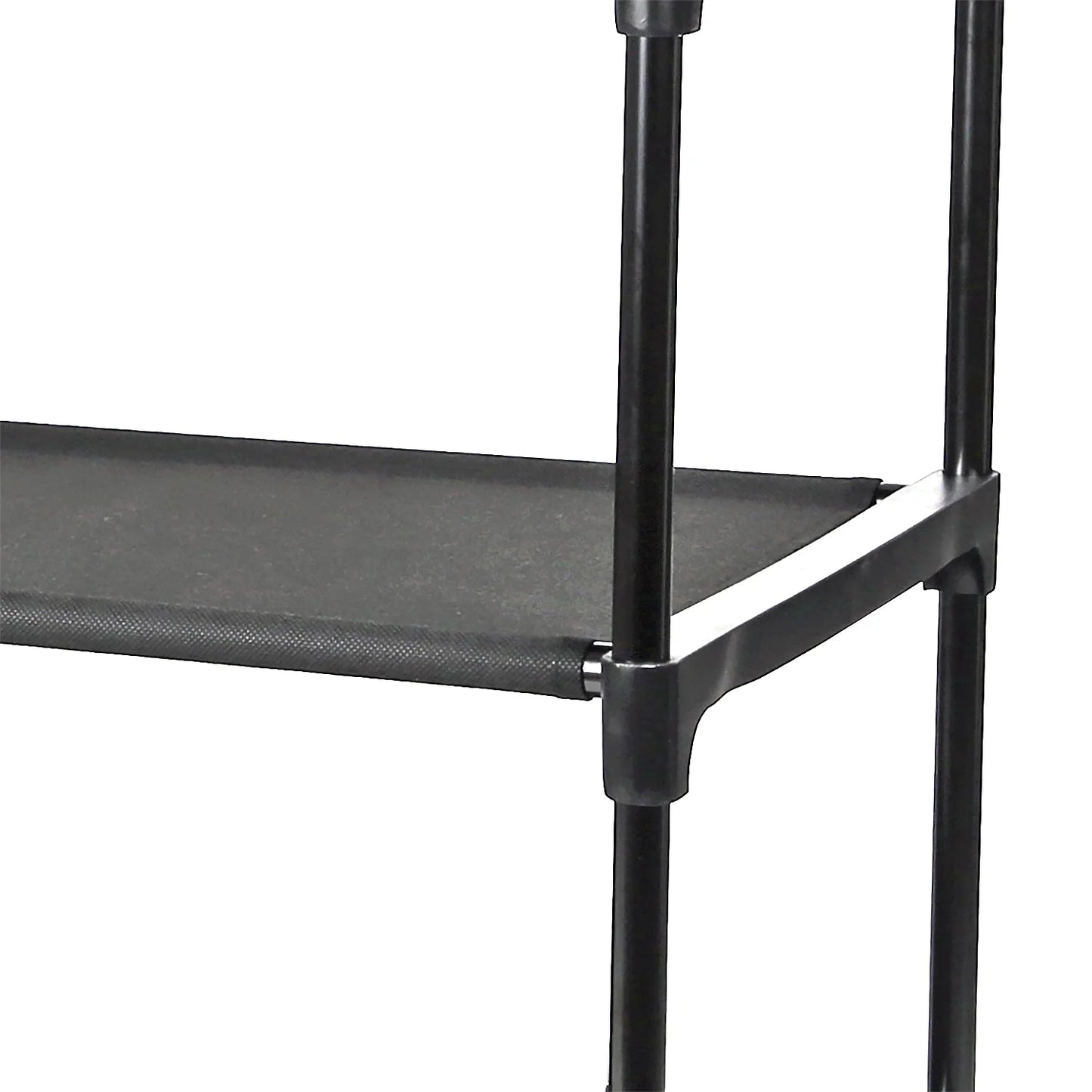 4-Shelf Closet Organizer with 2 Fabric Bins, Black, Metal Frame