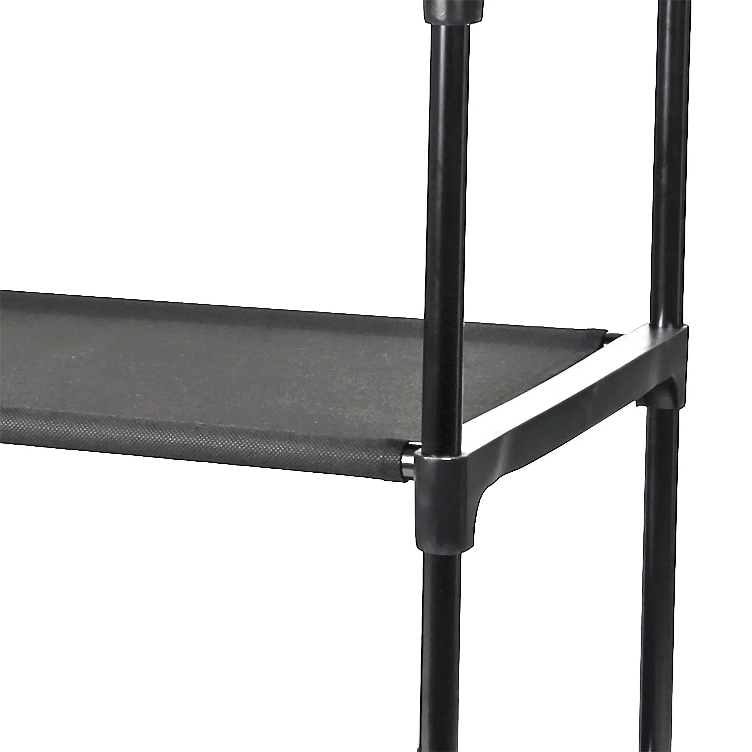 4-Shelf Closet Organizer with 2 Fabric Bins, Black, Metal Frame