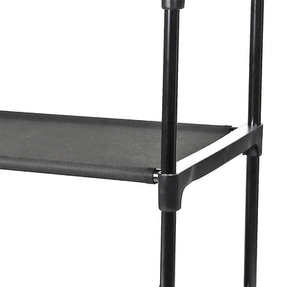 4-Shelf Closet Organizer with 2 Fabric Bins, Black, Metal Frame