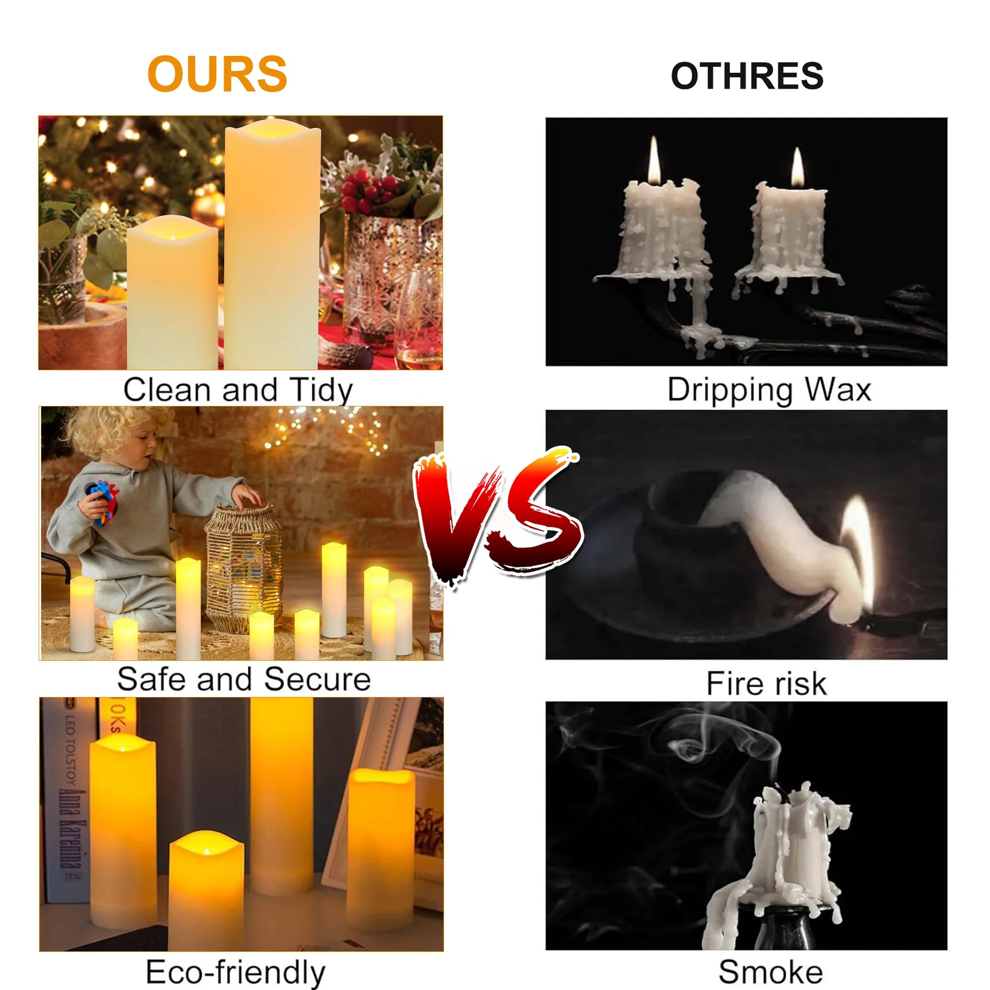 Flameless Pillar Candles with Remote,9 Pack Waterproof Outdoor Large LED Fake Candles Battery Operated Electric Votive Flicker Lights,Ivory