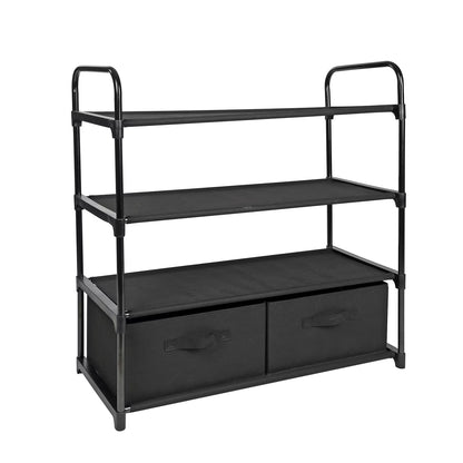 4-Shelf Closet Organizer with 2 Fabric Bins, Black, Metal Frame