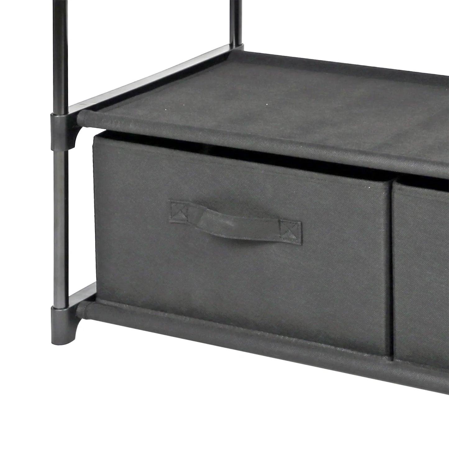 4-Shelf Closet Organizer with 2 Fabric Bins, Black, Metal Frame