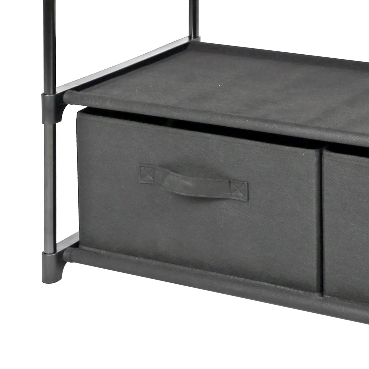 4-Shelf Closet Organizer with 2 Fabric Bins, Black, Metal Frame