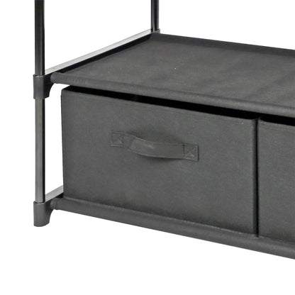 4-Shelf Closet Organizer with 2 Fabric Bins, Black, Metal Frame