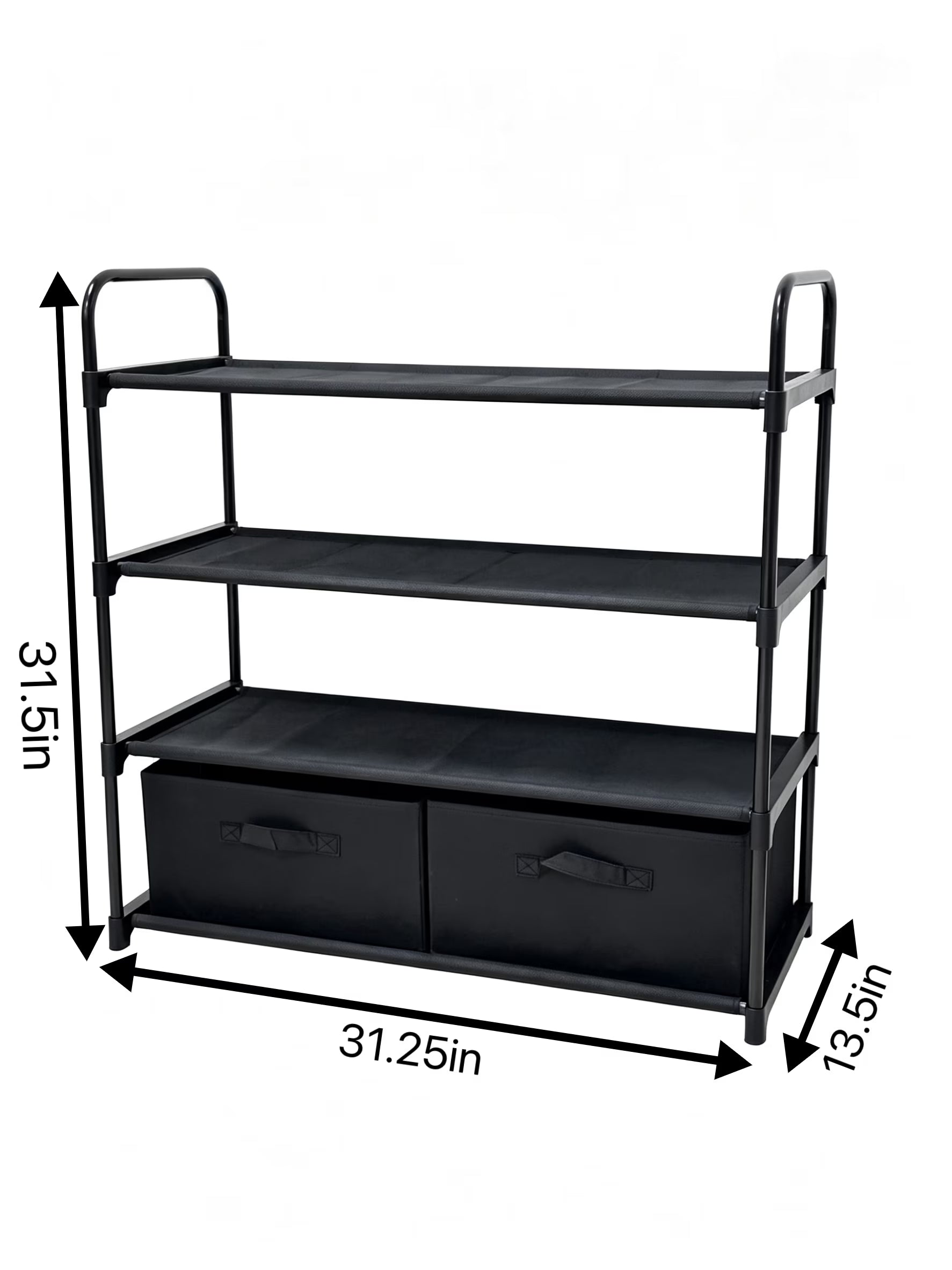 4-Shelf Closet Organizer with 2 Fabric Bins, Black, Metal Frame