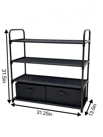 4-Shelf Closet Organizer with 2 Fabric Bins, Black, Metal Frame