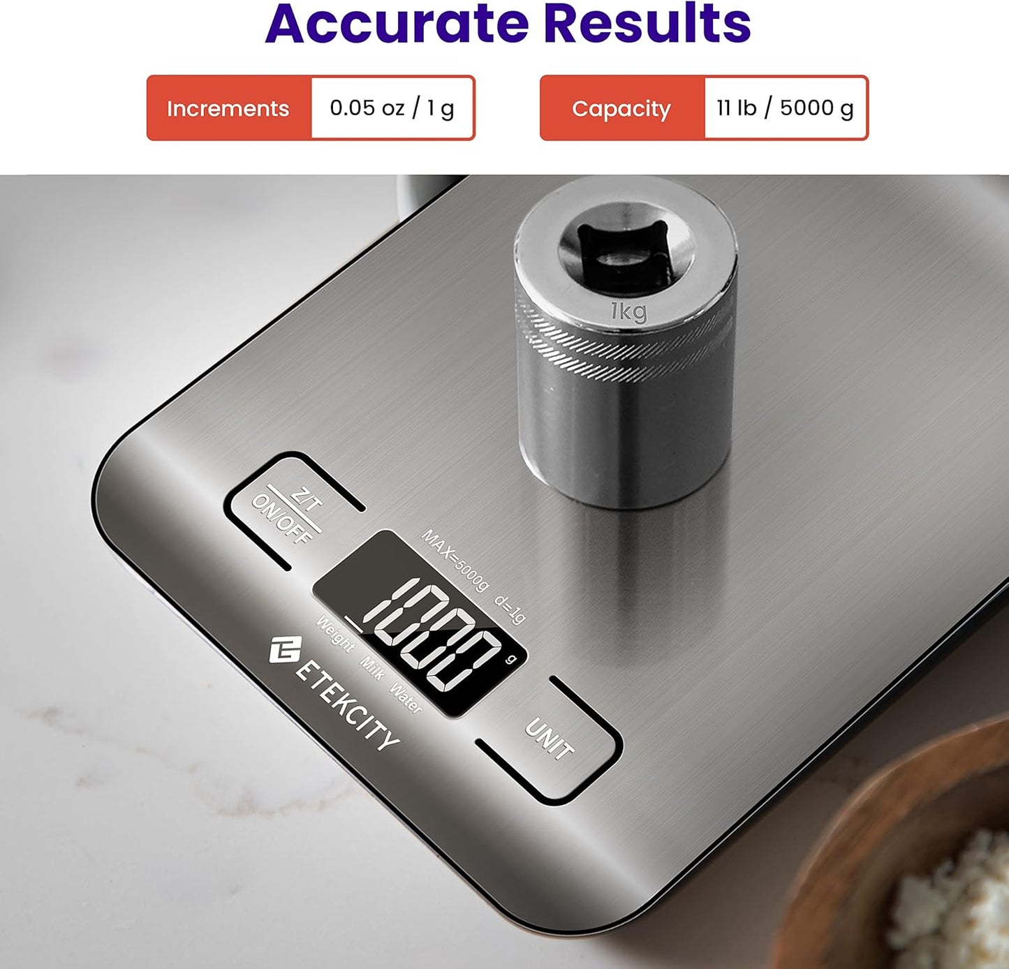 Food Kitchen Scale, Digital Grams and Ounces for Weight Loss, Baking, Cooking, Keto and Meal Prep, LCD Display, Medium, 304 Stainless Steel