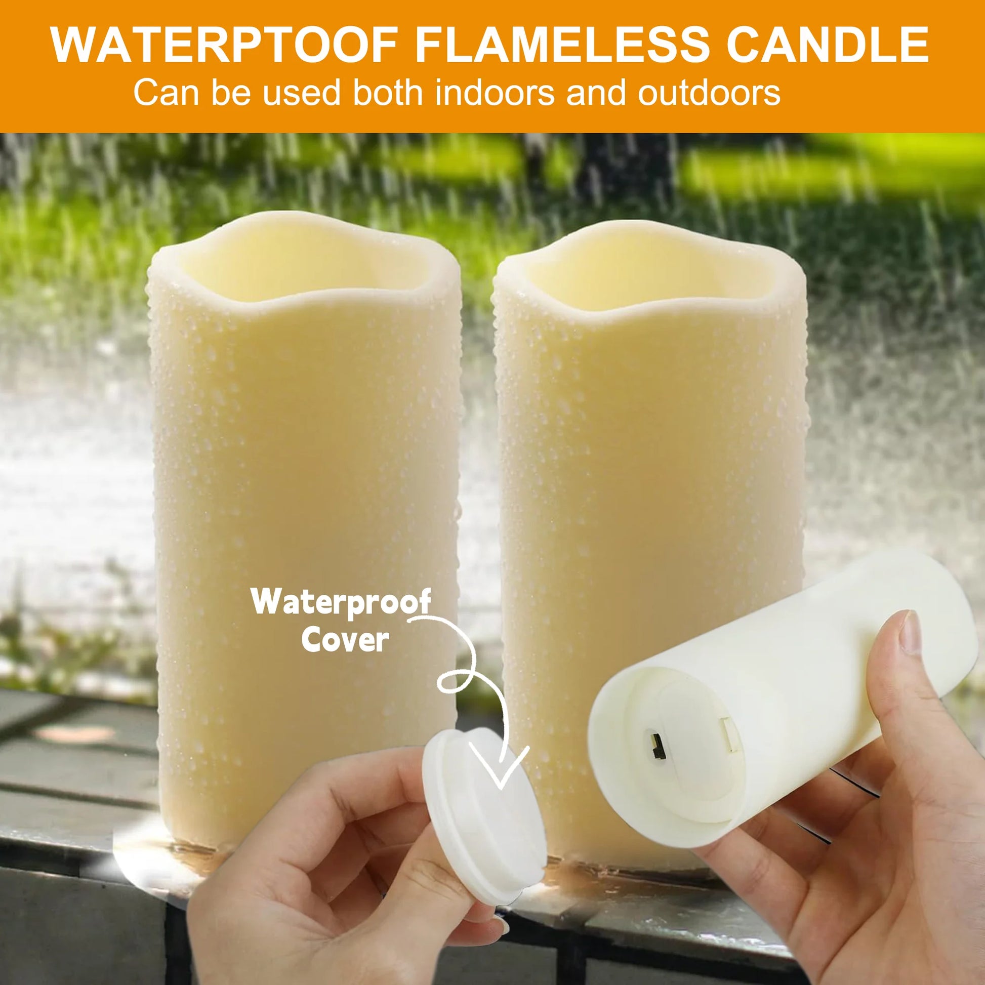 Flameless Pillar Candles with Remote,9 Pack Waterproof Outdoor Large LED Fake Candles Battery Operated Electric Votive Flicker Lights,Ivory
