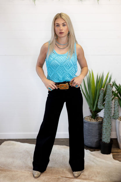 HYFVE Open Stitch Scoop Neck Sleeveless Western Layering Top — Refined Open Knit Character