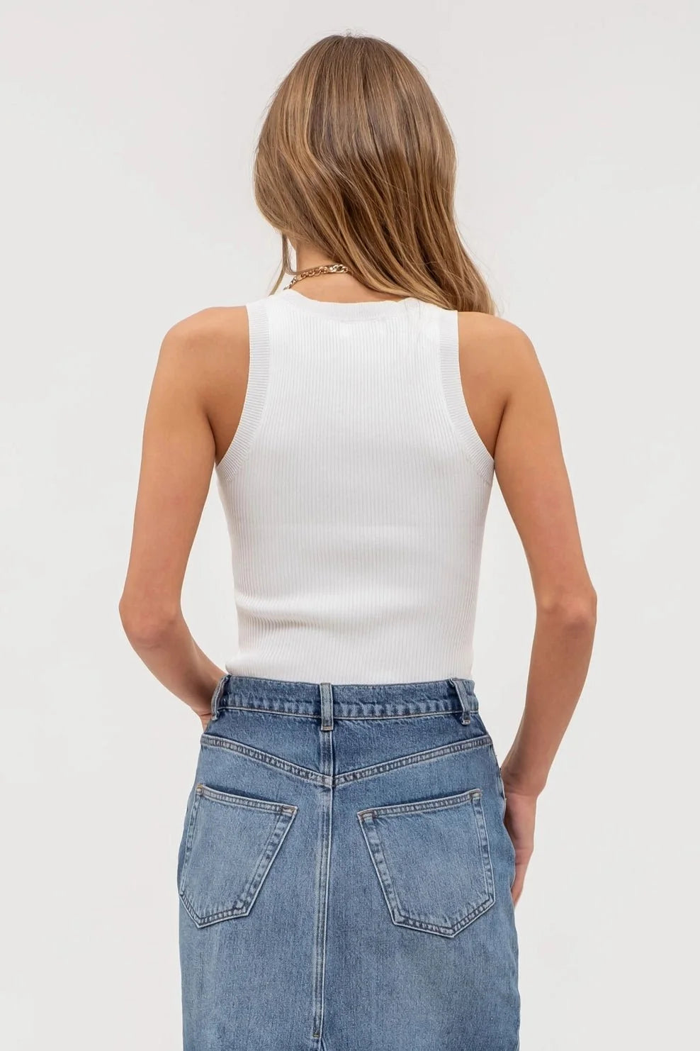Blu Pepper Round Neck Sweater Knit Western Tank Top — Sleeveless Ribbed Transition Piece (3 Colors)