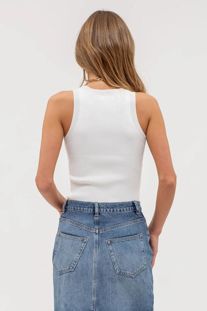 Blu Pepper Round Neck Sweater Knit Western Tank Top — Sleeveless Ribbed Transition Piece (3 Colors)