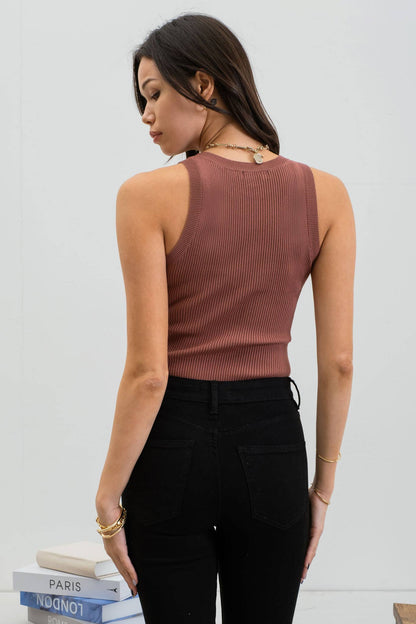 Blu Pepper Round Neck Sweater Knit Western Tank Top — Sleeveless Ribbed Transition Piece (3 Colors)