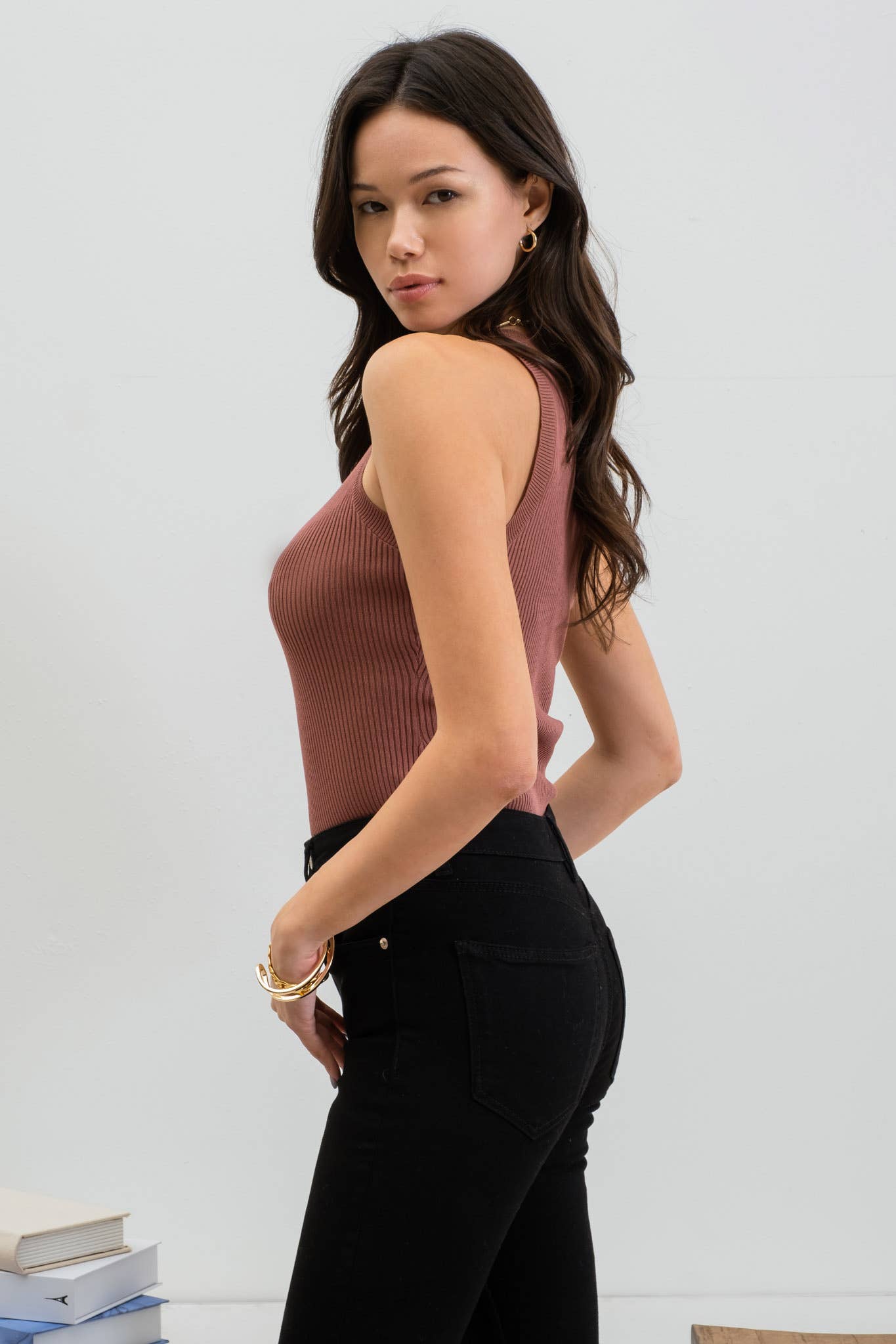 Blu Pepper Round Neck Sweater Knit Western Tank Top — Sleeveless Ribbed Transition Piece (3 Colors)